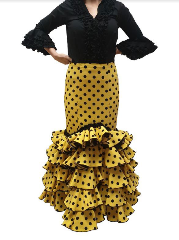 Rociera Skirt in Yellow with Black Polka Dots (Crepe)